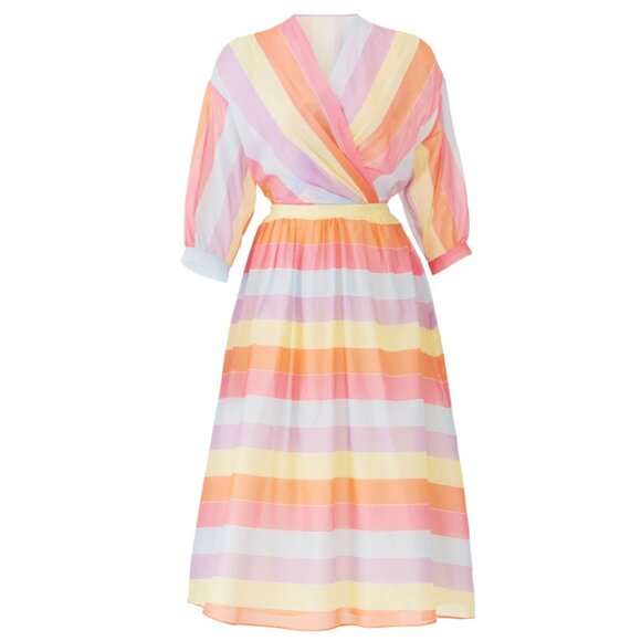 Tara Jarmon Dresses & Skirts - Tara Jarmon Multicolored Stripey Hourglass Midi Dress, French Size 38